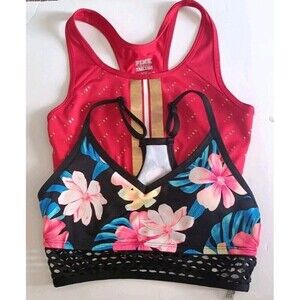Set of 2 Victoria's Secret PINK Ultimate Sport Bras Size Small Floral Logo Print